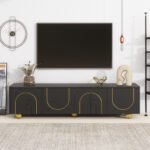 U-Can modern TV stand with a storage cabinet top marble pattern and circular stand (up to 75") - Image 10