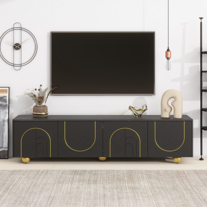 U-Can modern TV stand with a storage cabinet top marble pattern and circular stand (up to 75") - Image 10