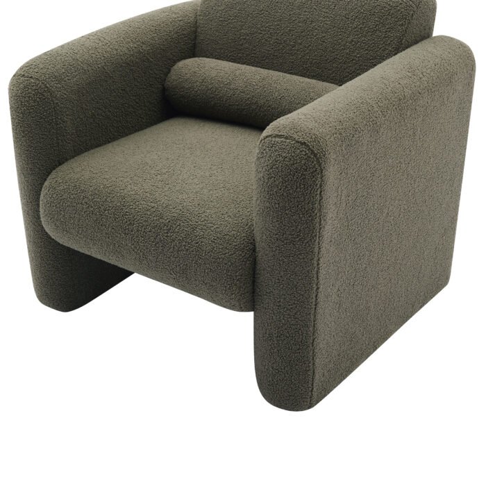 Modern style comfortable armchair with sheepskin Sherpa fabric with backrest and pillow - Image 8