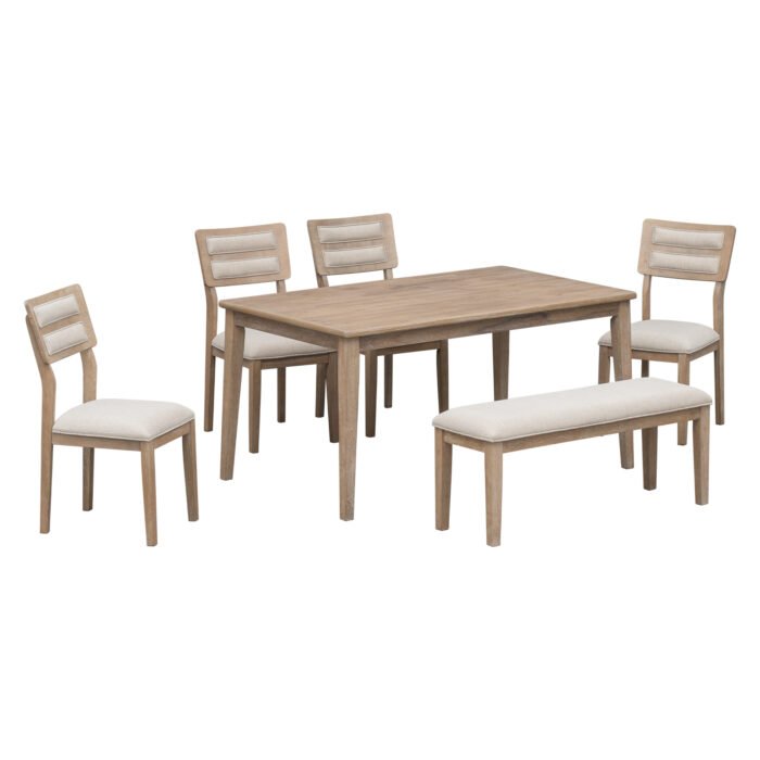 TREXM Classic and Traditional Style 6 Piece Dining Set (Natural Wood Wash） - Image 12