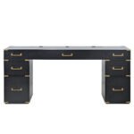 70 inch classic and traditional executive desk with metal trim and 2 file drawers and USB ports - Image 11
