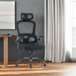 High backrest Black mesh office chair with 3D armrests with adjustable headrest