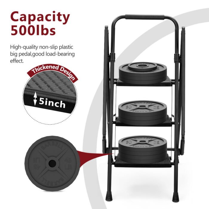 Four step lightweight folding ladder with wide anti slip pedal and safety handle - Image 8