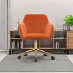 Modern Velvet Fabric Adjustable Height 360 revolving Office Chair, Orange