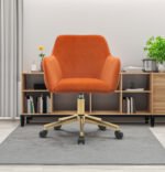 Modern Velvet Fabric Adjustable Height 360 revolving Office Chair, Orange