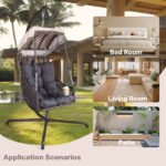 Swing Egg Wicker Rattan Frame Chair with Stand Indoor or Outdoor (350lbs Capacity) - Image 5
