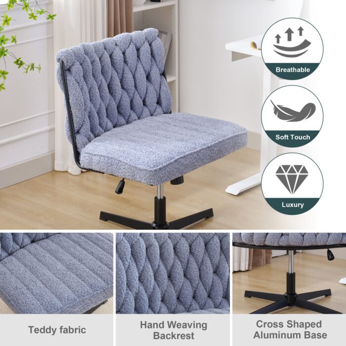 Armless Office Desk Chair No Wheels, Blue - Image 13