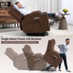 Okin motor Up to 350 LBS Chenille Power Lift Recliner Chair Brown - Image 5