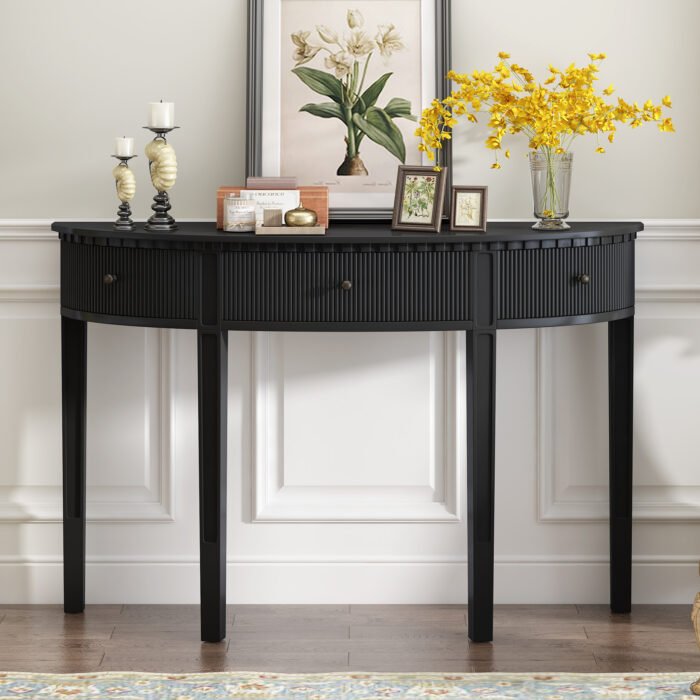 U-Style Distinctive Features of Pine Veneer Console Table with Vertical Stripe Drawer Fronts - Image 2