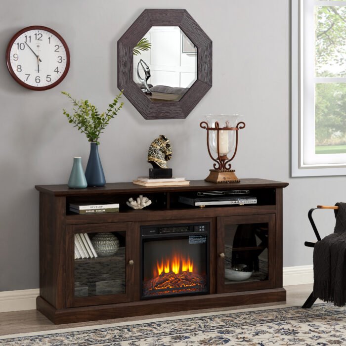 Contemporary TV Media Stand and Entertainment Console with 18" Fireplace (up to 65") - Image 4