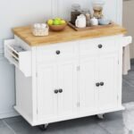 Kitchen Island Cart with Two Locking Wheels and Two Drawers Spice Rack - Image 6