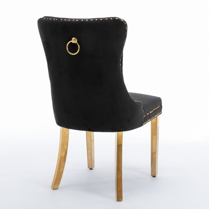 Solid wooden velvet cushion chair with gold-plated stainless steel chair legs - Image 10