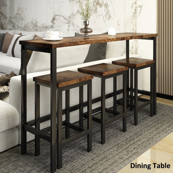TOPMAX Counter Height Extra Long Dining Table Set with 3 Stools, Brown - Image 2