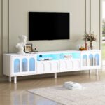 ON-TRANS TV stand with LED light strip and tempered glass door (up 80"), White - Image 20