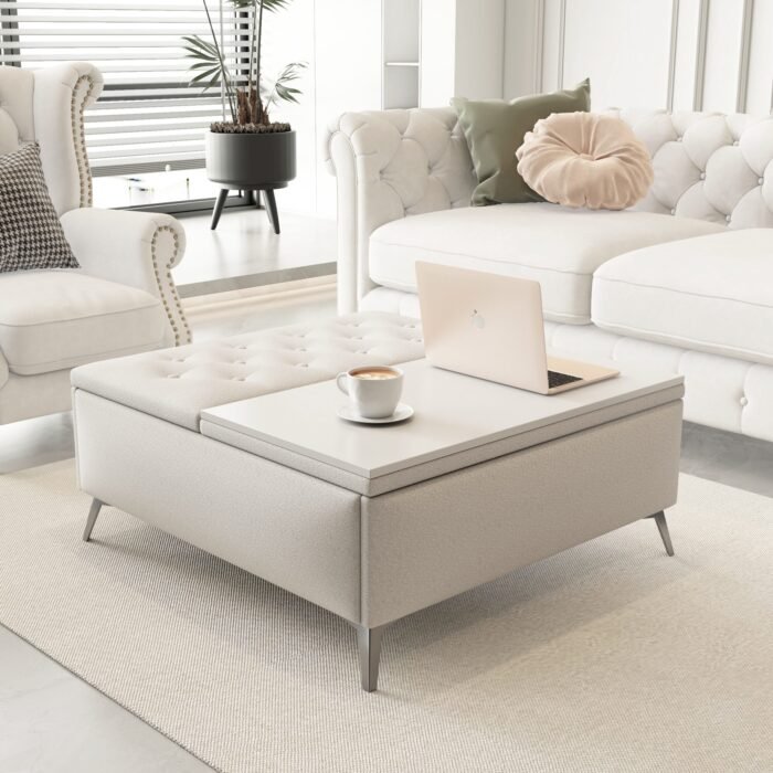 Wide Square storage benche Coffee Table with Lift Top for Living Room - Image 3