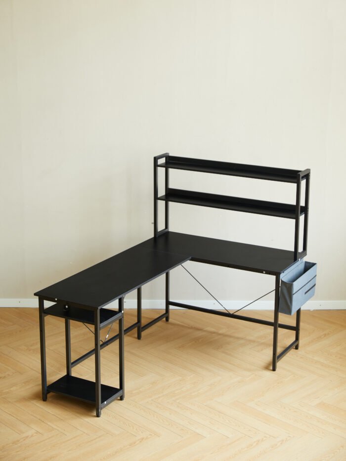 Home Office Desk L shape gaming desk with storage Shelves and stool - Image 3