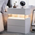 Nightstand with three drawers acrylic board furniture, White - Image 3