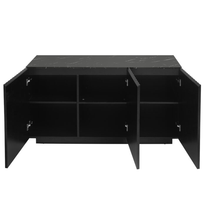 Carved Line 3 Door Storage Buffet With Adjustable Shelf and Large Storage and LED Lights - Image 19