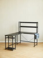 Home Office Desk L shape gaming desk with storage Shelves and stool - Image 10