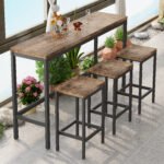 Modern Design Kitchen Dining Table Set with 3 Stools, Natural - Image 3