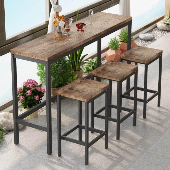 Modern Design Kitchen Dining Table Set with 3 Stools, Natural - Image 3