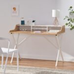 Natural Wooden Color and White metal Computer Desk - Image 3