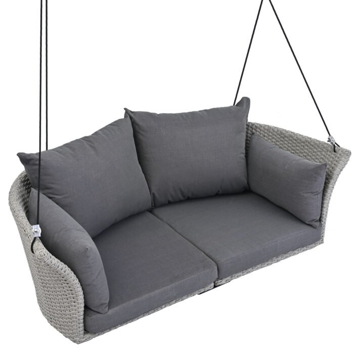 GO 2 Person Hanging Rattan Woven Swing SeatChair With Ropes and Cushion - Image 8