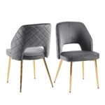 Gray Velvet Dining Chairs with Metal Legs and Hollow Back Upholstered (Set of 4) - Image 6