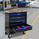 5 Drawers Multi Functional Tool Cart With Wheels, Black and Blue - Image 2