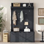 Hall tree with storage desk with drawers and 5 hooks, dark blue - Image 3