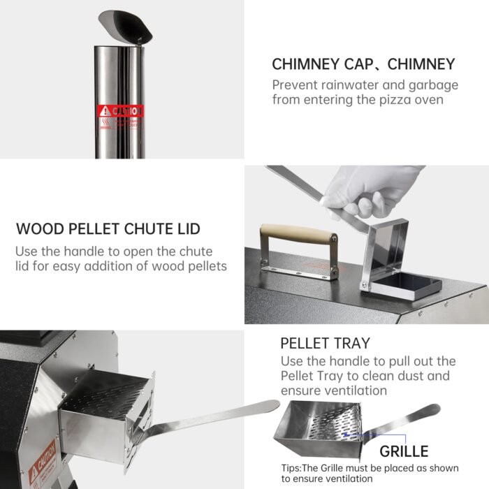 Black 12" Portable Wood Fired Outdoor Pizza Oven for Hard Wood and Pellet - Image 12