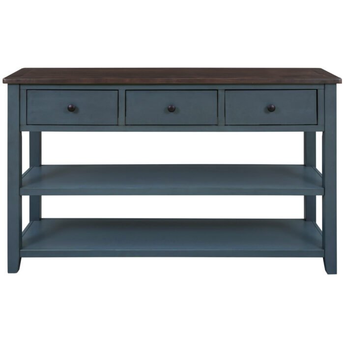 Retro Design Console Table with Two Open Shelves (Navy) - Image 10