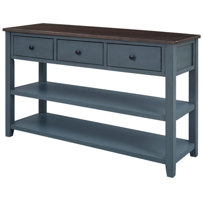 Retro Design Console Table with Two Open Shelves (Navy) - Image 8