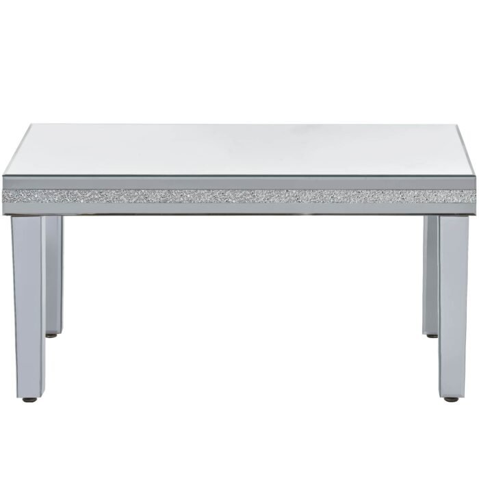 ONTREND Stylish modern glass mirrored coffee table with adjustable height silver legs - Image 11