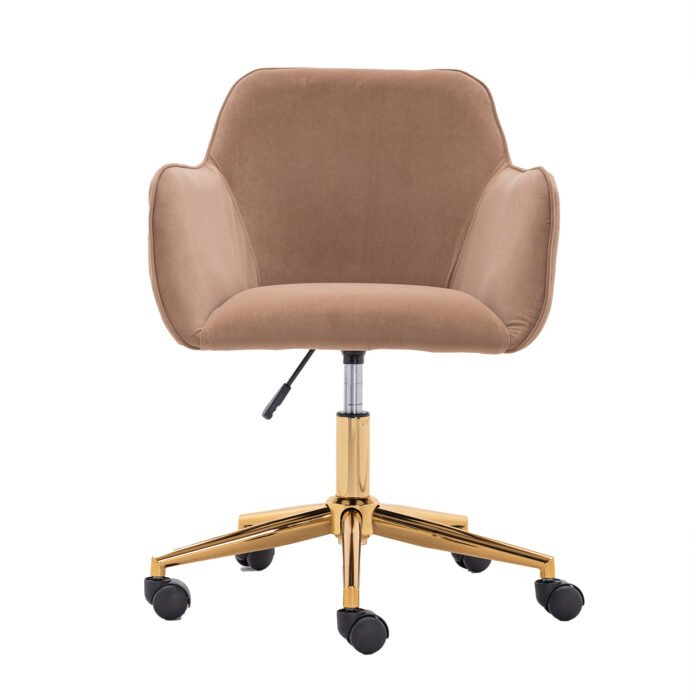 Modern Velvet Fabric Material Adjustable Height 360 revolving Office Chair, Light Brown - Image 10