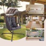 Swing Egg Wicker Rattan Frame Chair with Stand Indoor or Outdoor (350lbs Capacity) - Image 4