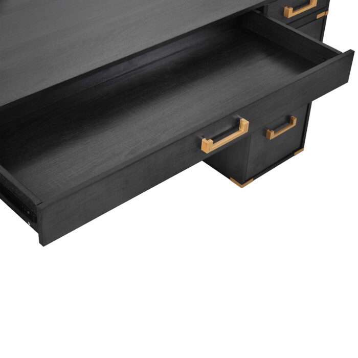 70 inch classic and traditional executive desk with metal trim and 2 file drawers and USB ports - Image 24