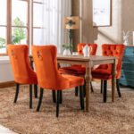 Tufted Solid Wood Contemporary Velvet Upholstered Dining Chairs (2-Pcs Set) Orange - Image 4