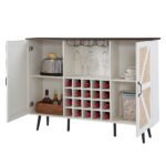 Faux Rattan Barn Door Wine Cabinet with Wine Glass Rack and Double Door, White - Image 8