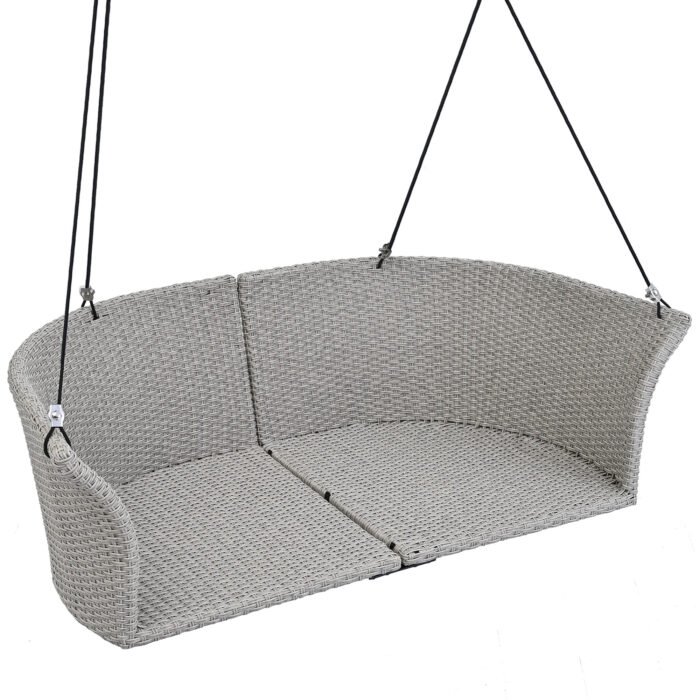 GO 2 Person Hanging Rattan Woven Swing SeatChair With Ropes and Cushion - Image 14