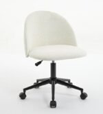 Velvet fabric adjustable rotating office chair with mid back, White - Image 9