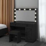 Makeup Vanity Desk with Lights, Black