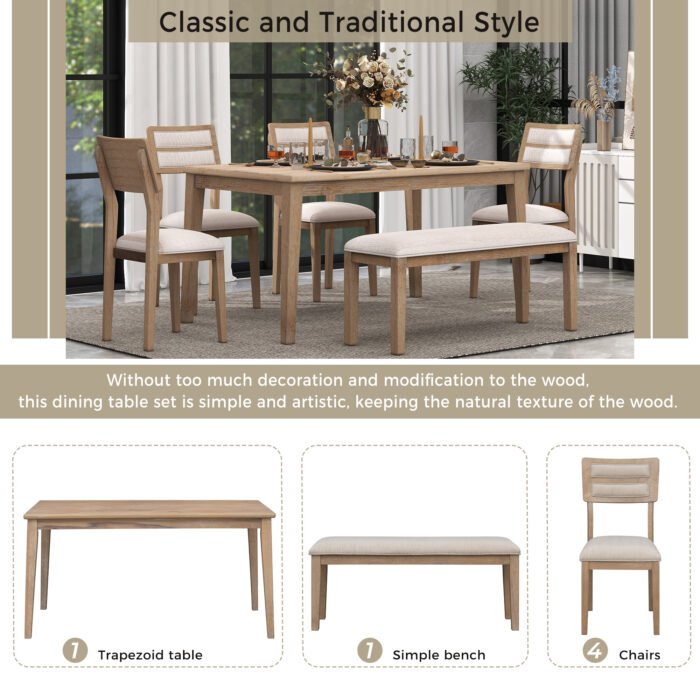 TREXM Classic and Traditional Style 6 Piece Dining Set (Natural Wood Wash） - Image 5