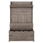 Hall tree with storage desk with drawers and 5 hooks, Oak - Image 7