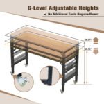 60 inch adjustable wooden and metal heavy-duty garage workbench with power socket and wheels - Image 3