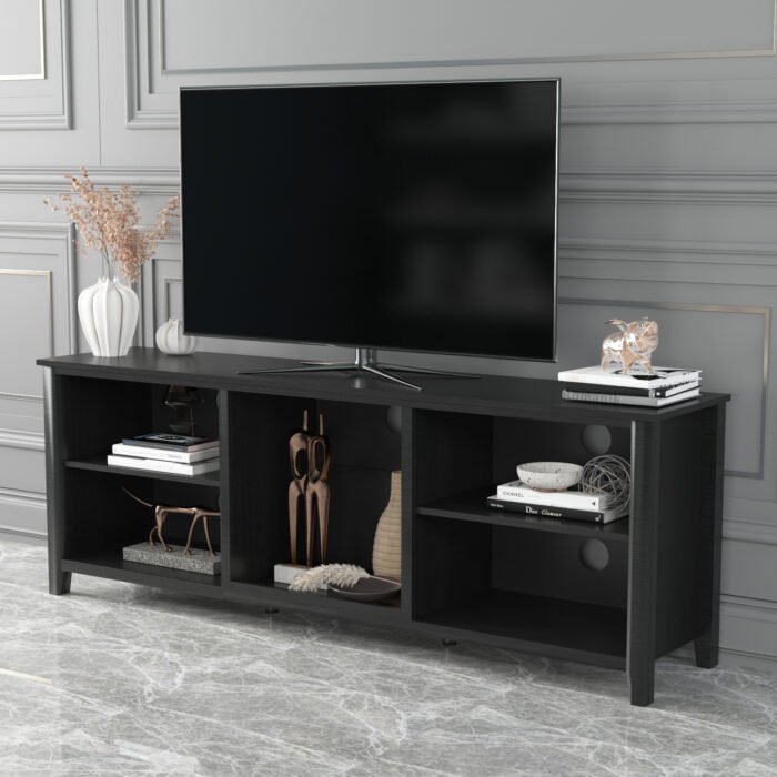 TV Stand Storage Media Console and Entertainment Center, Black - Image 2