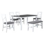TOPMAX 6-Piece Wooden Dining Table Set with Upholstered Bench and 4 Dining Chairs - Image 2