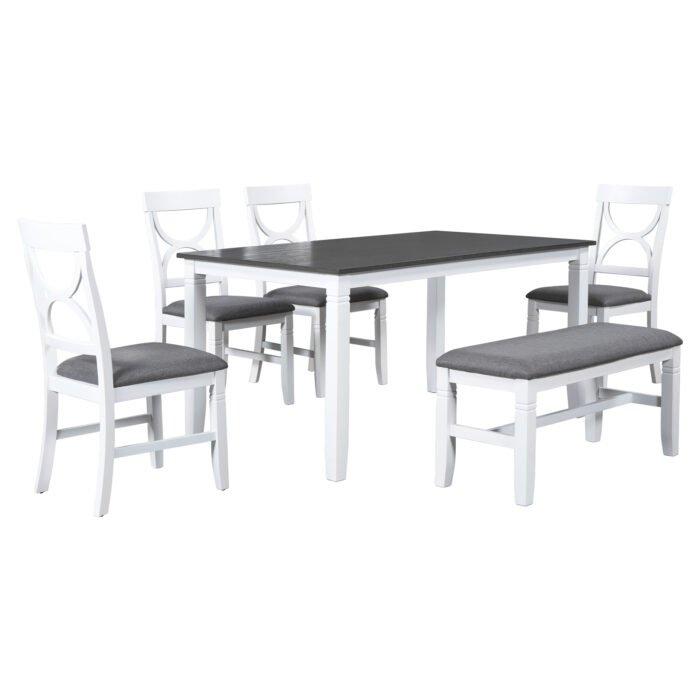 TOPMAX 6-Piece Wooden Dining Table Set with Upholstered Bench and 4 Dining Chairs - Image 2