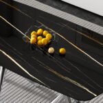 Large modern minimalist rectangular dining table with marble mitation and silver metal legs - Image 6