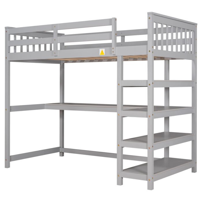 Twin Size Loft Bed with Storage Shelves and Under-bed Desk Gray - Image 5